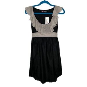 NWT Itsola Silk Blend Ruffle Neck Tie Waist Dress